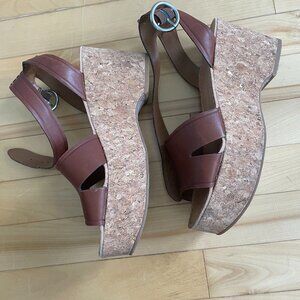 Chunky Brown leather & cork platform sandals